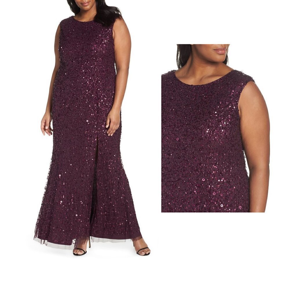 ADRIANNA PAPELL Sequined Cap-sleeve Gown Dress Size 18W NWT
